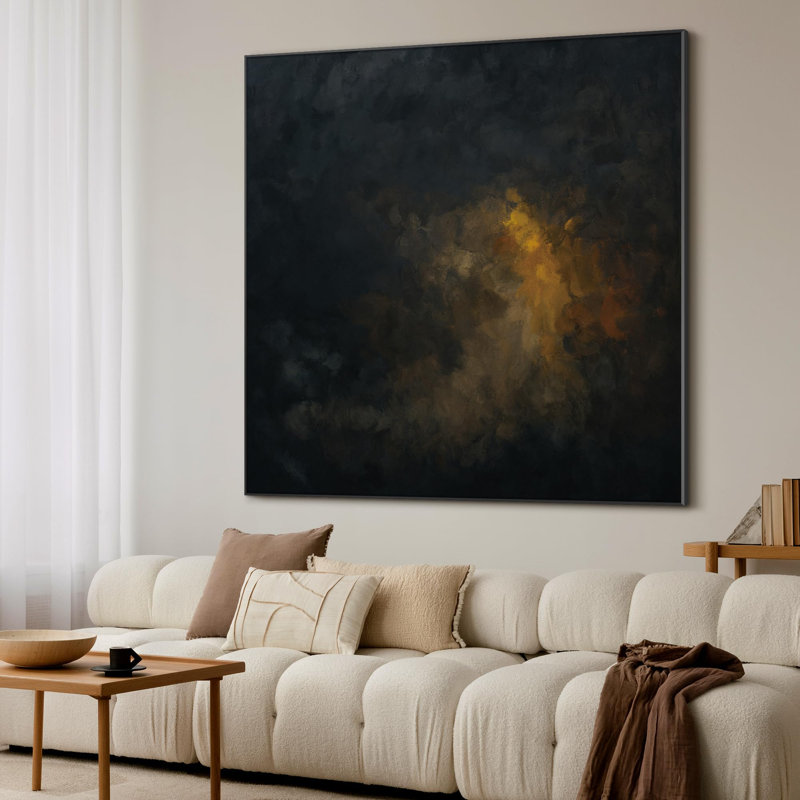 Très grand art mural imprimé sur tissu - Moody foncé abstrait, œuvre d'art pour le salon ou la chambre à coucher - «Assemblage requis du cadre (cadre non fini)»