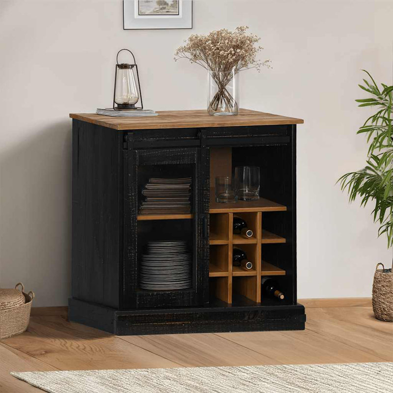 Sideboard HALDEN With Sliding Door 80X40x80 Cm Solid Wood, Black