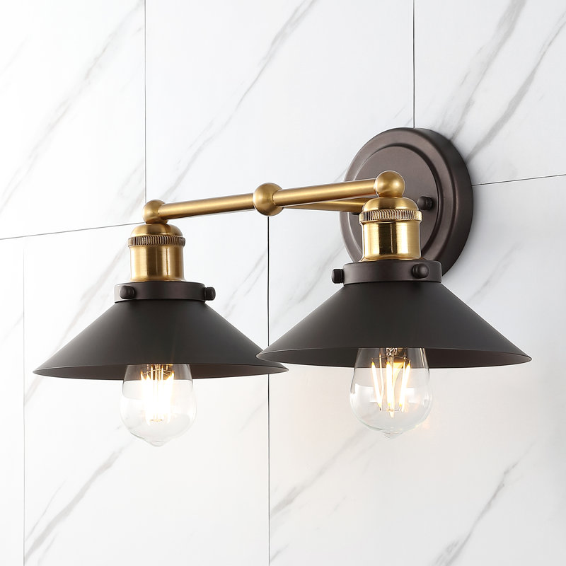 Bagatelle Industrial Farmhouse Metal Vanity Light, Oil Rubbed Bronze/Brass Gold, 2