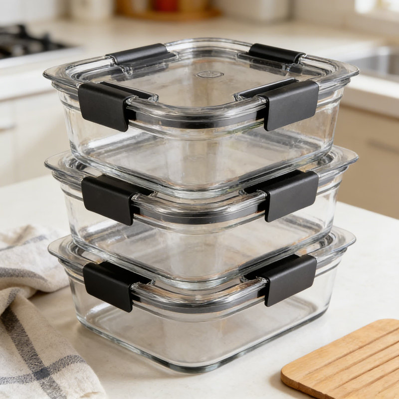 Contenants en verre pour aliments avec couvercles, ensemble de 3 (4,7 tasses chacun) - hermétiques, résistants aux fuites, au micro-ondes, au four et au lave-vaisselle pour la préparation des repas et les restes