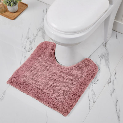 Llarely Premium 100% Cotton Reversible Tufted U-Shape Toilet Rug, Ultra Soft & Super Absorbent, Machine Washable Contour Bath Rug, 20" x 20", Pink