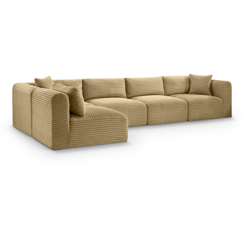 Canapé modulaire en L Carmean Performance, Velours côtelé texturé Camel, 3 sans accoudoirs, 2 en coin
