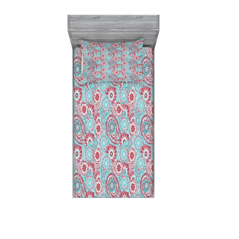 Ensemble de draps à motif cachemire, Ensemble de draps pour lit simple TG avec drap-hou, Oriental Spring Flowers Paisley
