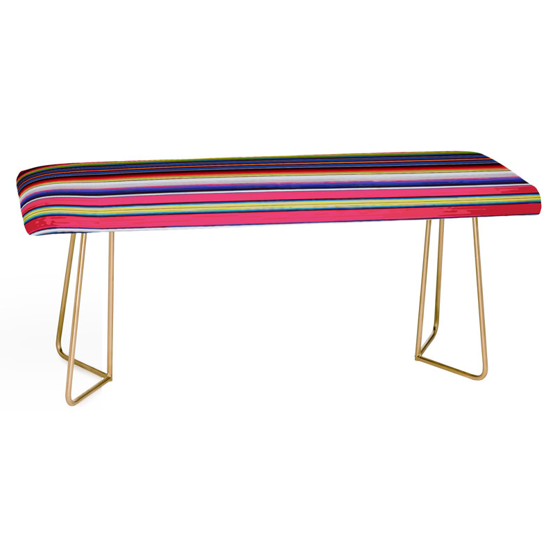 Upholstered Bench, Pink/Blue/Striped
