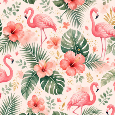 Papier peint adhésif à motif de feuilles de palmier à motif de fleurs de palmier tropicales roses Hibiscus l 17,7 po x H 118 po amovible
