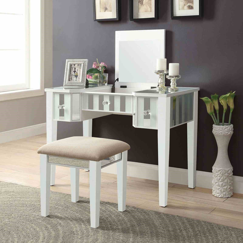 Ensemble de meuble-lavabo 1 pièce avec tabouret style transitionnel, Blanc