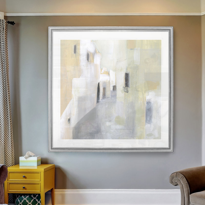 Pausa I, peinture sur toile, Cadre argenté, H 30 po x l 30 po x P 1,5 po