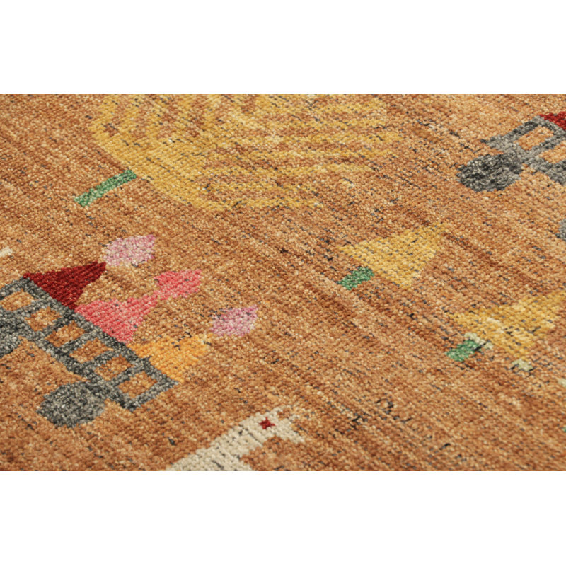 Burano Hand Knotted Wool Geometric Area Rug in Beige, Brown, Rust, Square 4'