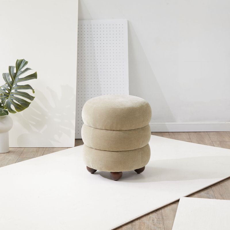 Dalisha 17" Velvet Round Ottoman, Walnut, Light Brown