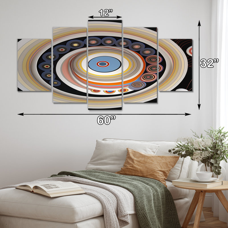Syncronicity Retro Spiritual Abstract - Art mural moderne sur toile géométrique - 5 panneaux