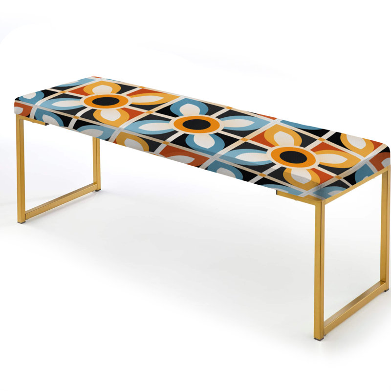 Orange And Blue Rustic Mosaic Pattern - Geometric Upholstered Gold Bench