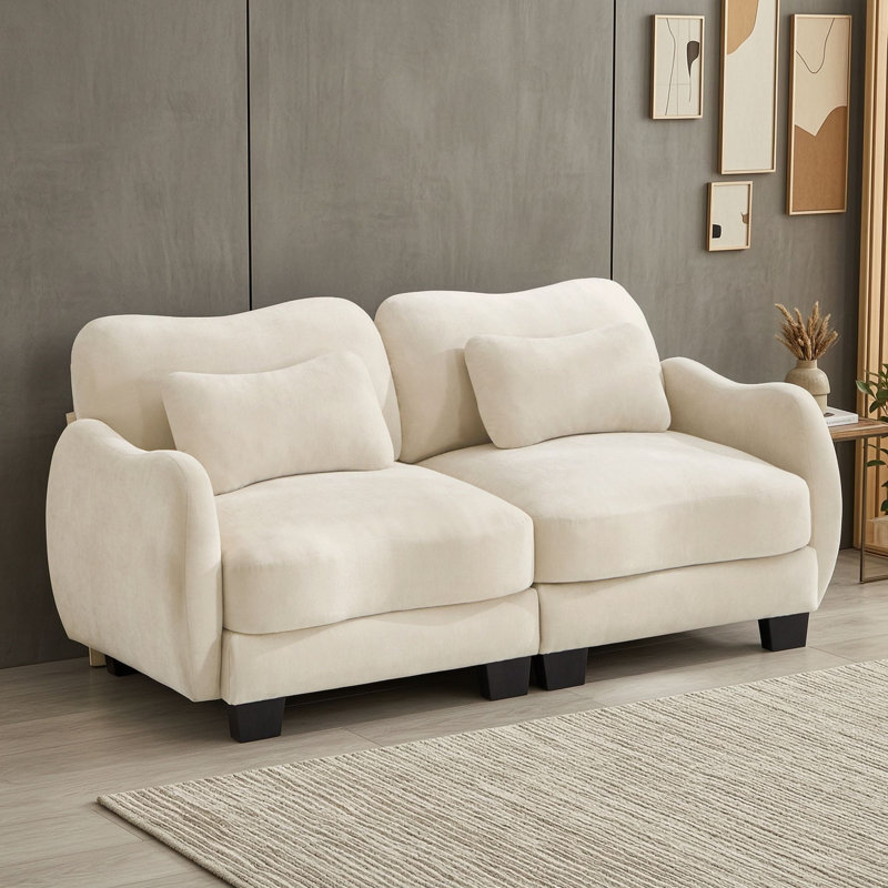 Canapé 2 places incurvé en chenille, Beige