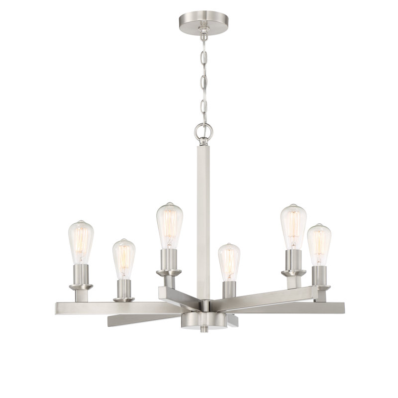 Lustre classique / traditionnel à 6 lumières de style bougie Tereza, Nickel poli brossé
