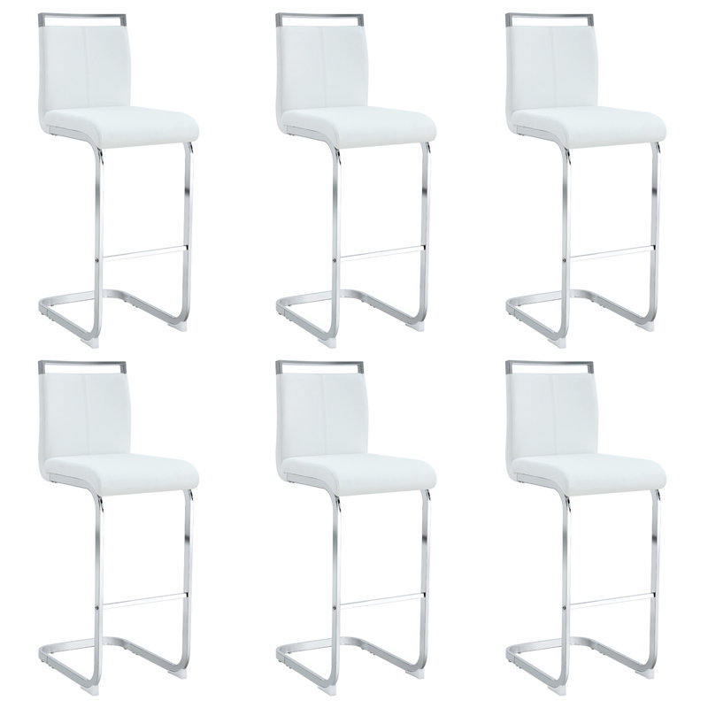 Comfort Pu Leather Bar Stools, Silver Metal Modern Seating For Kitchen