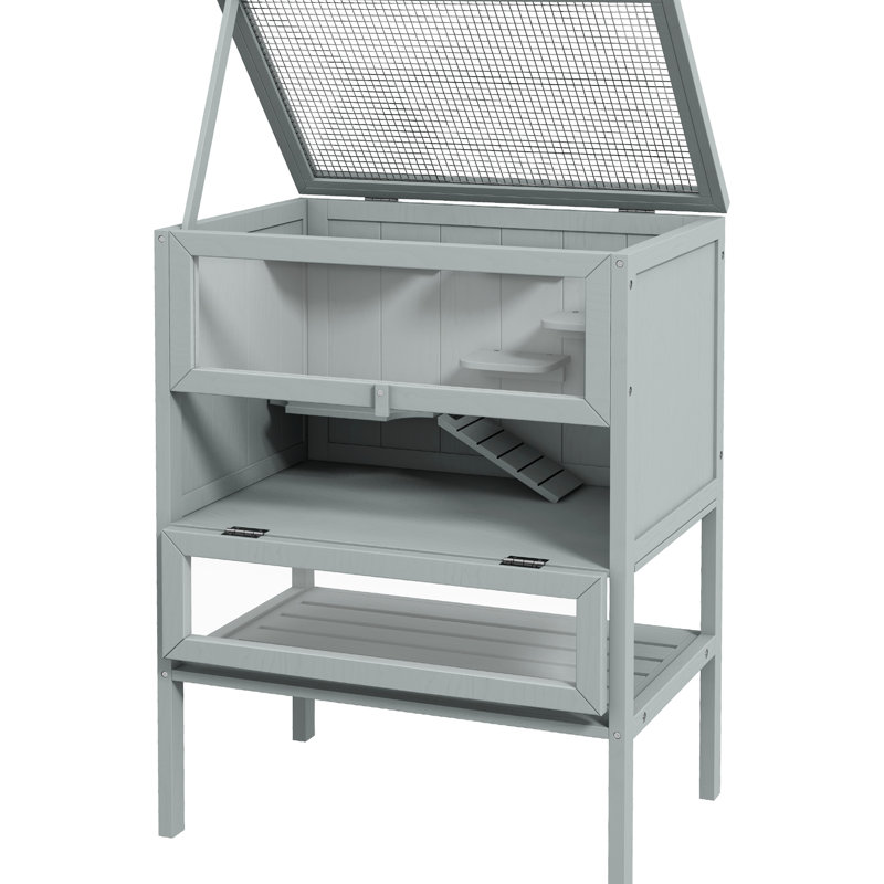 3 petites cages pour animaux de compagnie - grises et fonctionnelles pour hamster, souris, hamster en bois avec tablette de rangement pour fenêtre