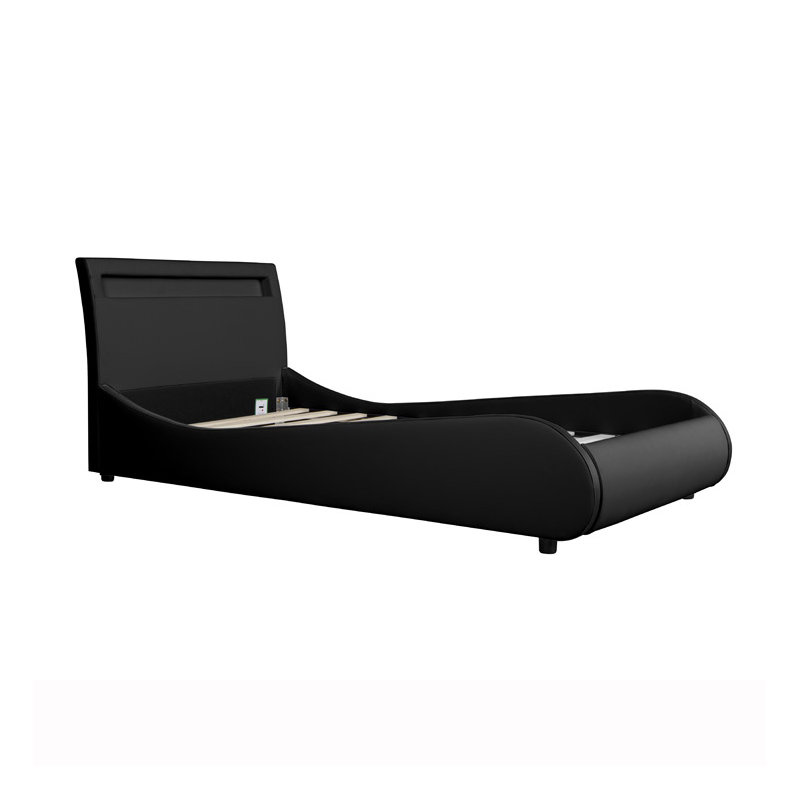 Atropos LED Faux Leather Bed Frame with Mattress Options, Black, 25cm Deep Pocket Sprung Memory Foam Mattress, Single (3')