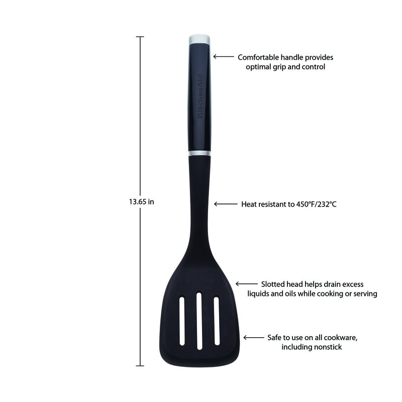 Kitchenaid Classic Slotted Turner, One Size, Black 2, 13.66-Inch, Black