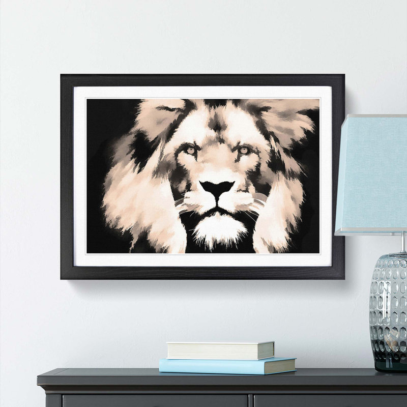 Lion in Abstract - Picture Frame Graphic Art Print, Black, 60cm H x 91cm W x 2cm D