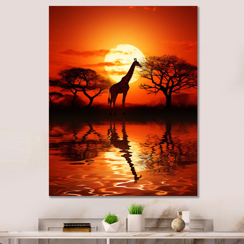 Savane, safari, aventure, girafe - girafe, art mural, Toile tendue, H 32 po x l 24 po