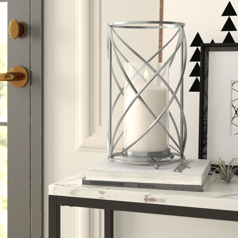 Silver Metal 13" Tabletop Hurricane Candle Holder