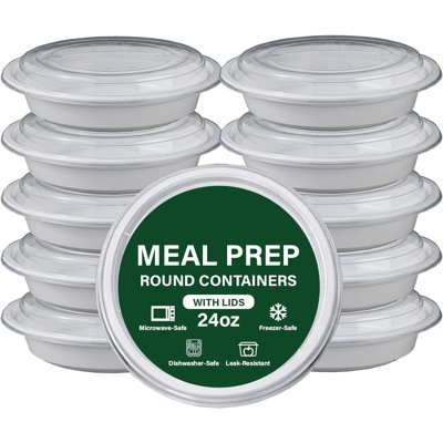 24oz Roud White Base Meal Prep Takeaway Container Pack of 10