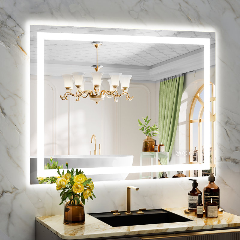 Akilan Frameless LED Vanity Mirror with Front-lit and Back-lit, Memory Function, 3 Color Temperatures & Dimmable Light, Anti-fog Tempered Glass ETL Mirror