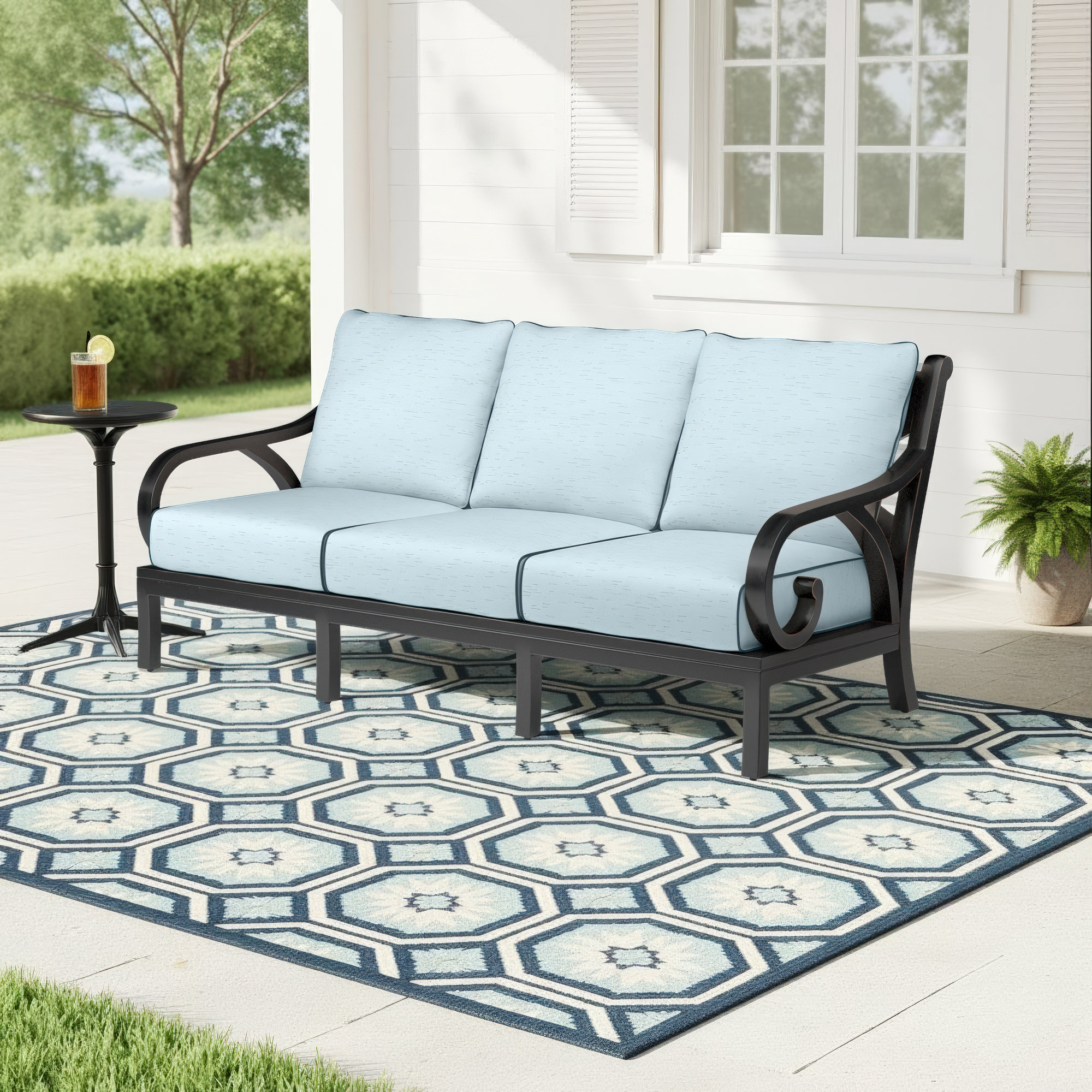 Monterey 81" Wide Outdoor Patio Sofa with Sunbrella® Cushions, Canvas Skyline Sunbrella®