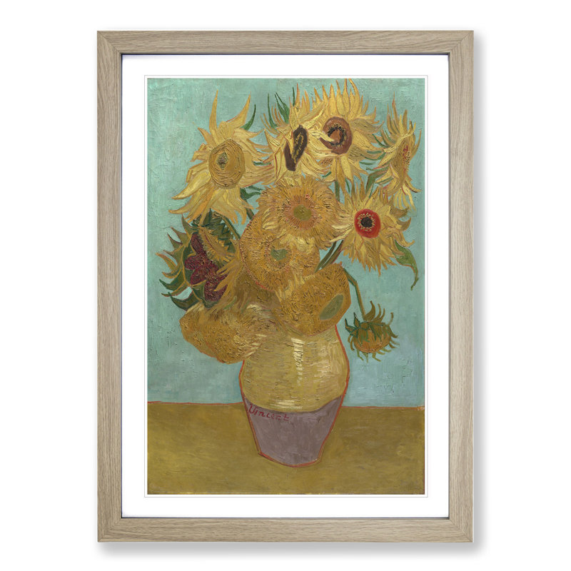 Vase with Twelve Sunflowers by Vincent Van Gogh - Framed Print, Oak Framed, 48cm H x 36cm W x 2cm D