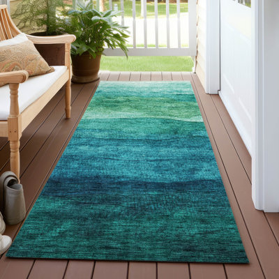 Cinead Machine Washable Indoor/Outdoor Teal Area Rug ACN1699