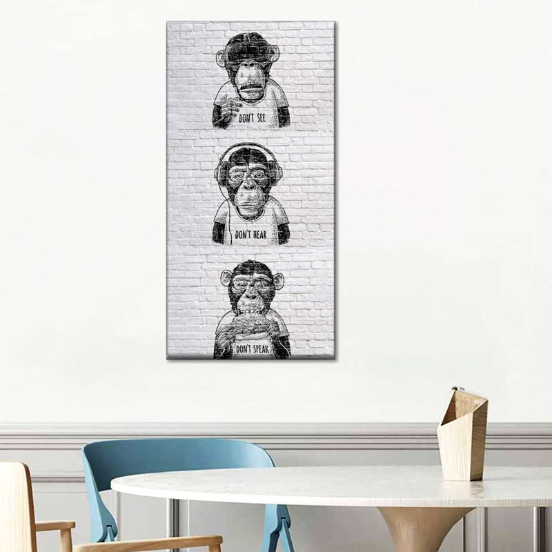 " Three Wise Monkeys BW " by Existencils, 24" H x 12" W x 1.25" D