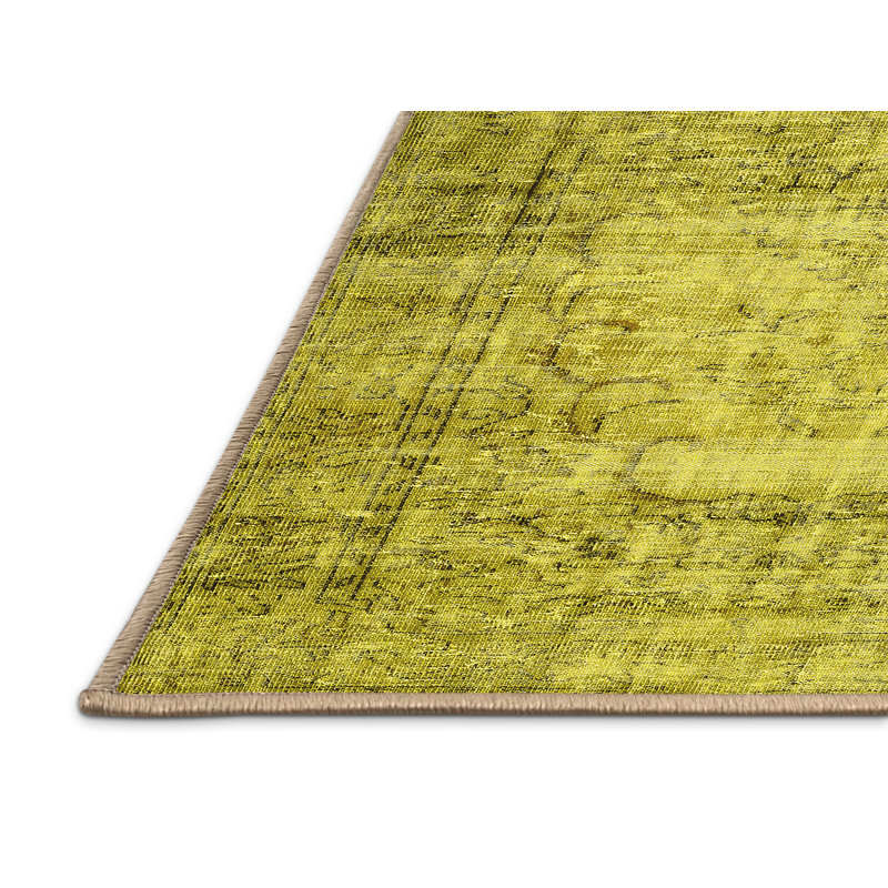 Tapis contemporain 441 jaune lavable à la machine, Rectangle 5 pi x 7 pi