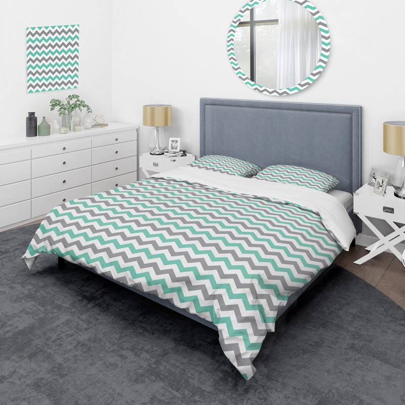 Chevron gris - ensemble de housse de couette abstrait - microfibre de polyester
