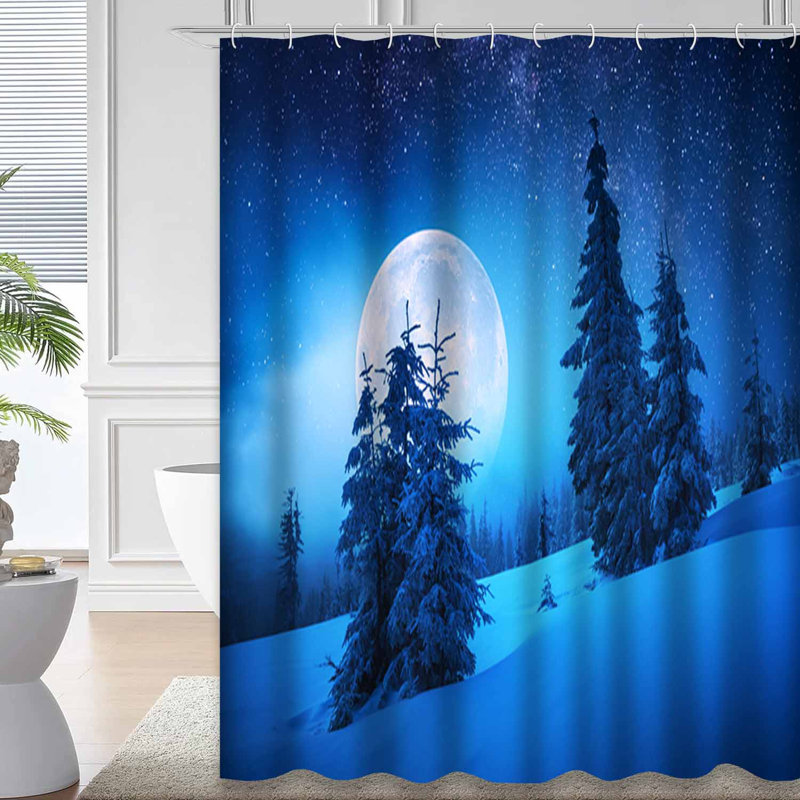 Rideau de douche Moon Snow Forest Milky Way avec 12 crochets, L 72 po x l 78 po
