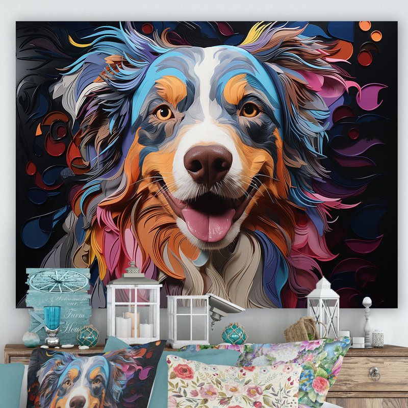 Chien, berger australien, impression sur toile, H 24 po x l 32 po x P 1 po, Toile tendue