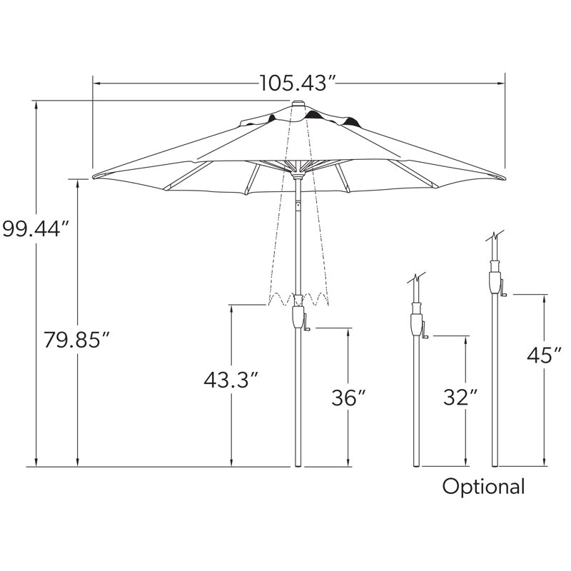 Parasol de marché Glide Tilt Octagon, Noir, H 99,4 po x l 105,4 po x P 105,4 po