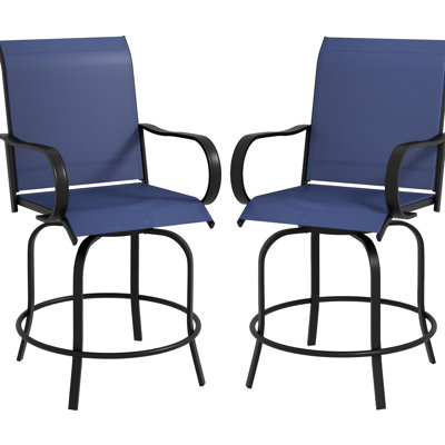 Of 2 Outdoor Stools With , 360 Swivel, High Mesh Fabric, Steel Frame For Patio, Balcony, Poolside, Backyard, Blue 2Pcs Patio Bar Chairs Swivel Formation, Deep Navy