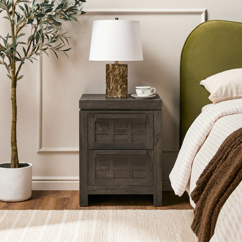 Bateson Modern 2 Drawer Nightstand Side Table, Black Oak