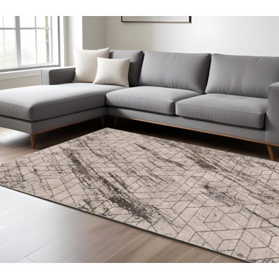 8' X 11' Ivory And Brown Geometric Area Rug