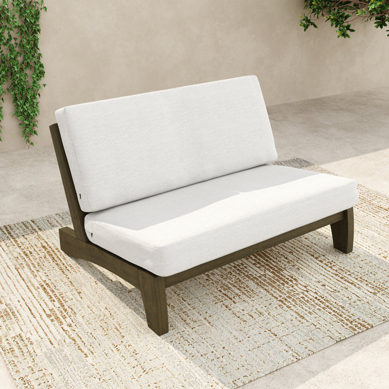 Causeuse d'extérieur avec coussin Asharna, Blanc, Brun