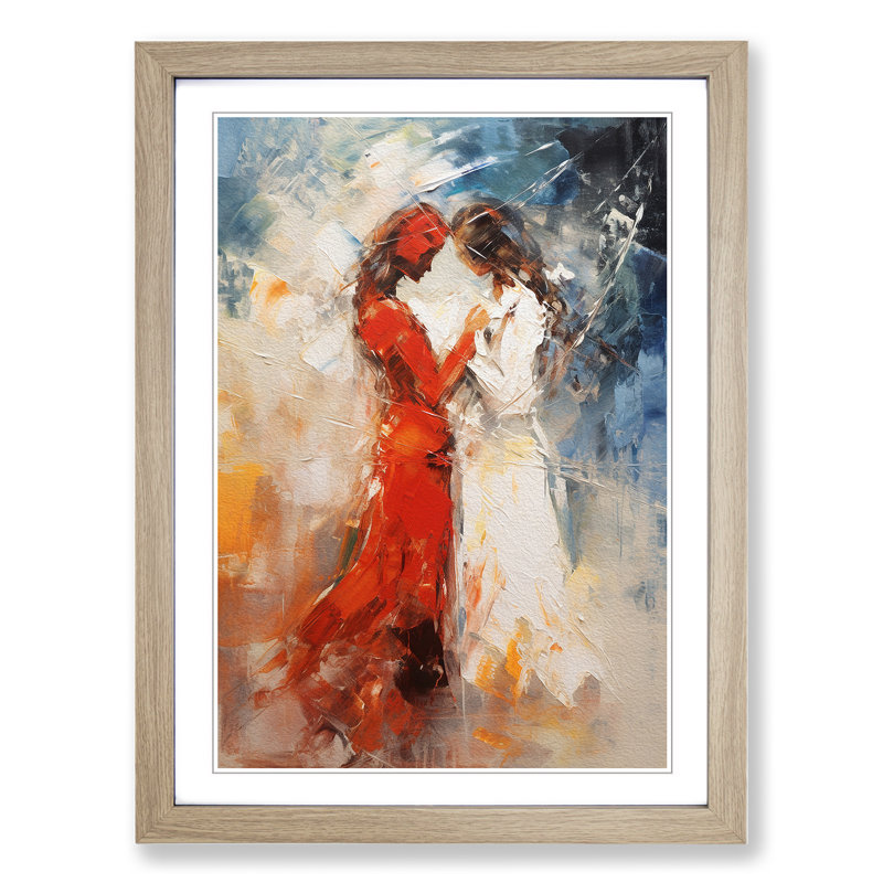 Two Women In Love Gestural - Single Picture Frame Print on Wood, Oak Framed, 64cm H x 46cm W