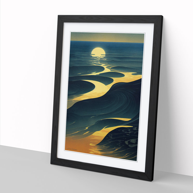 Seascape Art Nouveau - Single Picture Frame Print, Black, 64cm H x 46cm W x 2cm D
