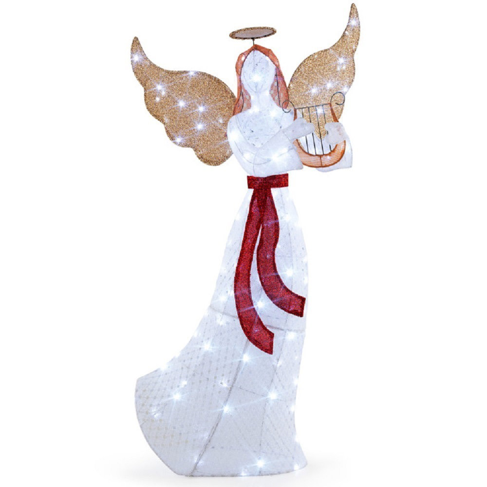 Astoria Grand 5 Ft Lighted Angel With Harp Led Lights Halo Zip Ties ...