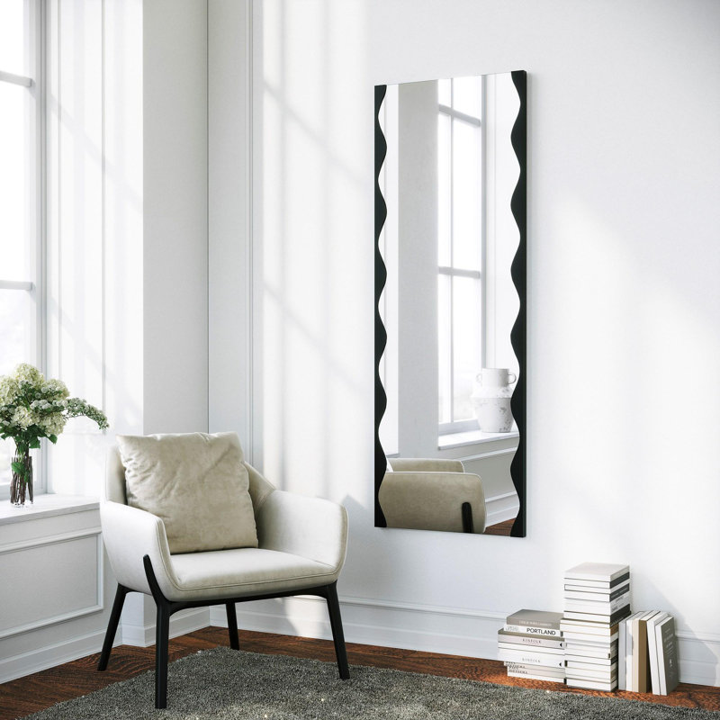 Modern Geometric Wall Mirror, Black, 19.7 x 55.1 inches | 100% Metal Construction, Wall-Mountable Design | Stylish Home Decor for Living Room, Bedroom & Entryway, Elevate Your Space with Sleek Elegance