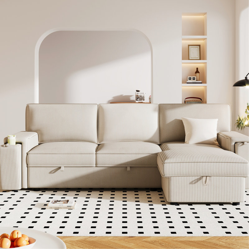 Canapé-lit tendance avec rangement pour accoudoirs relaxant et porte-gobelets - beige 3 moderne 3, Beige