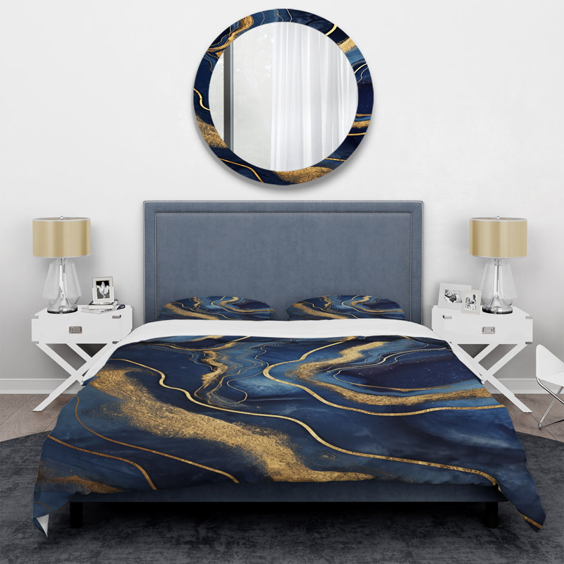 Ensemble de housse de couette en marbre bleu et doré Abstract Marble Mirage II