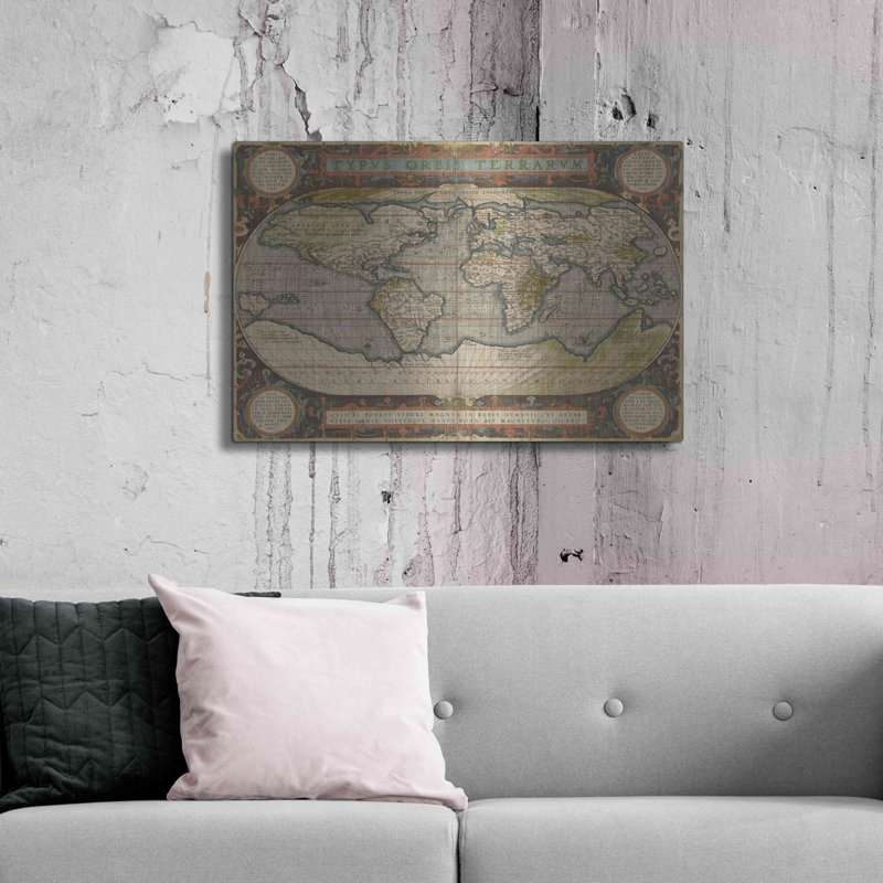«Antique World Map 36x48» par Vision Studio, H 24 po x l 36 po
