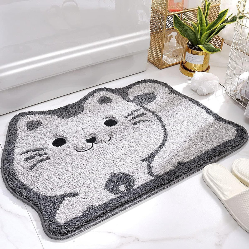 18.5"x27.5" Cat Bath Rug: Non-Slip Plush Microfiber, Absorbent Washable