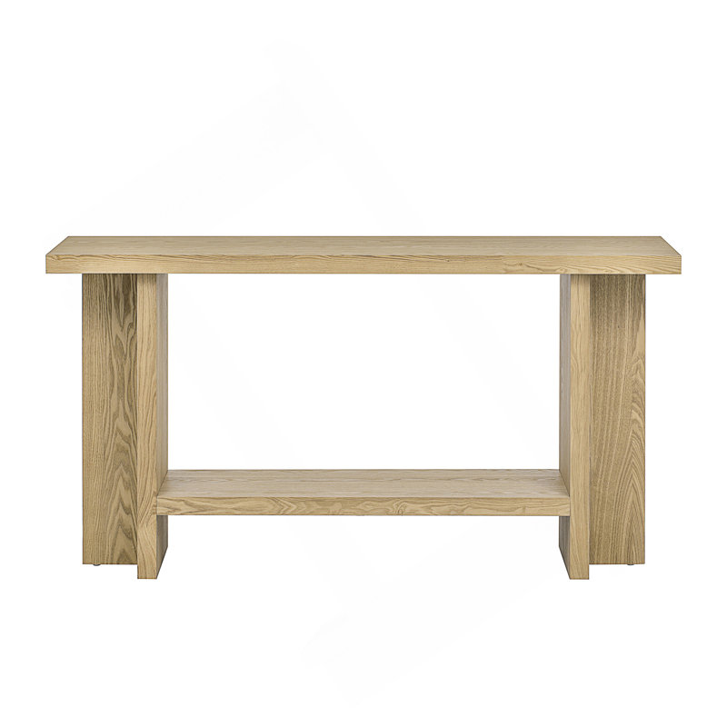 60-Inch Minimalist Console Table With Ash Veneer, T-Shaped Legs, Large Display Top, Bottom Shelf, And 120Lbs Capacity For Entryway Or Living Room.