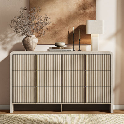 Modern 6-Drawer Wave Fluted Dresser with Metal Handles, Clothes Storage Cabinet and Organizer for Bedroom