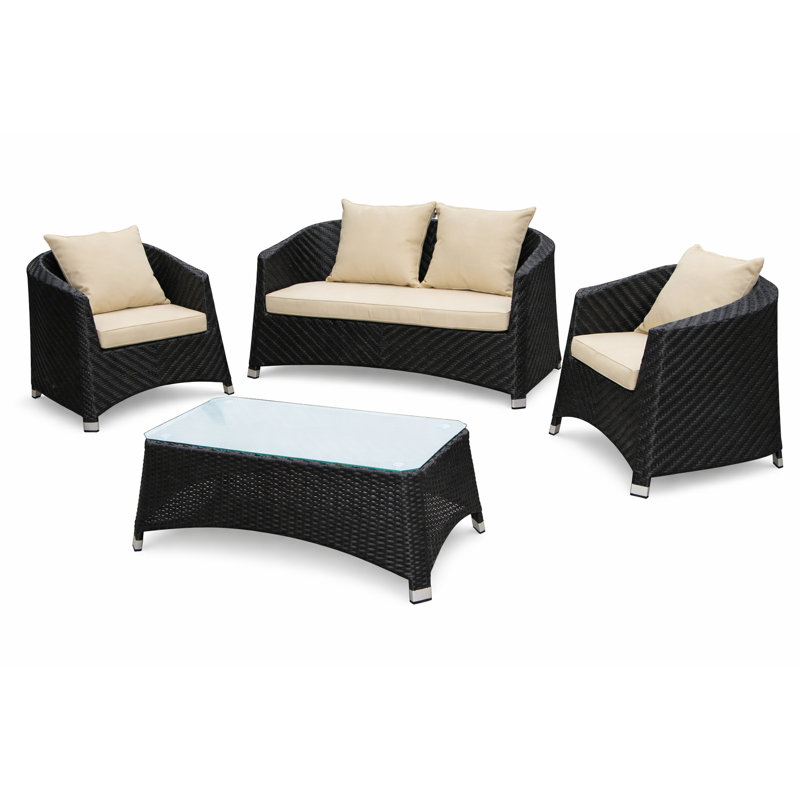 Beanna 4-Person Patio Conversation Set with Cushions – Modern Outdoor Seating with Special Rattan Wave Design & Extra-Comfort Cushions